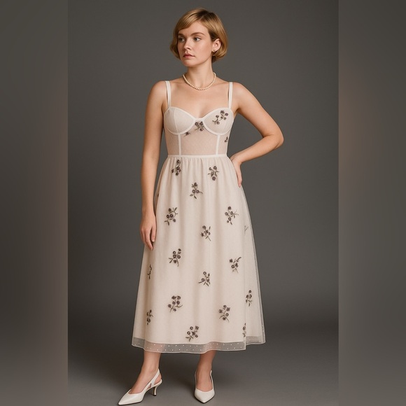 Ethereal Garden Mesh Midi Dress - Picture 3 of 4